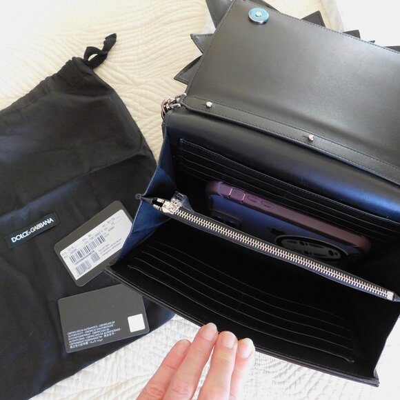 NWT Dolce & Gabbana leather Boom patch clutch silver chain evening shoulder bag - Picture 8 of 16